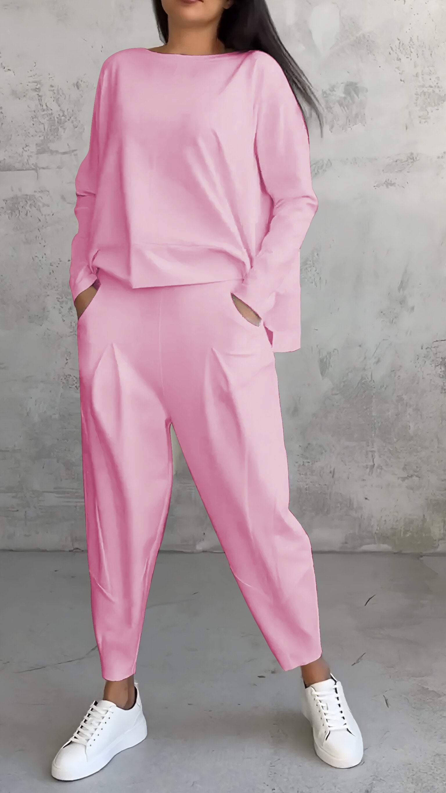 Genevra Calloway | Cream Two-Piece Lounge Set Long Sleeve Top & Pants