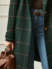Rowena Castleigh | Green Plaid Wool-Blend Lapel Coat