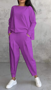 Genevra Calloway | Cream Two-Piece Lounge Set Long Sleeve Top & Pants