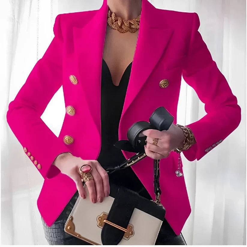 Celeste Fontmoreau | Black Double-Breasted Blazer with Gold Buttons