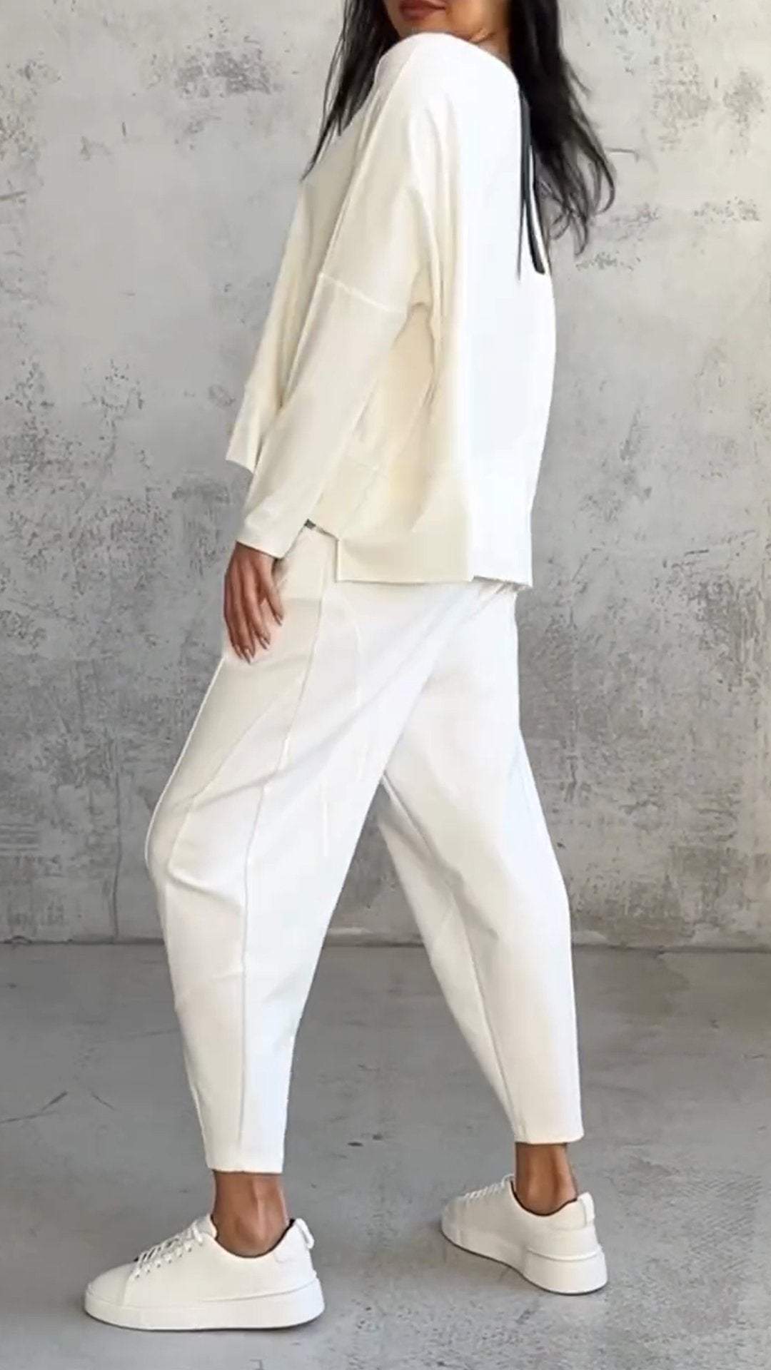 Genevra Calloway | Cream Two-Piece Lounge Set Long Sleeve Top & Pants