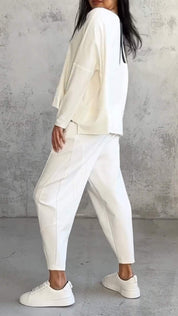 Genevra Calloway | Cream Two-Piece Lounge Set Long Sleeve Top & Pants