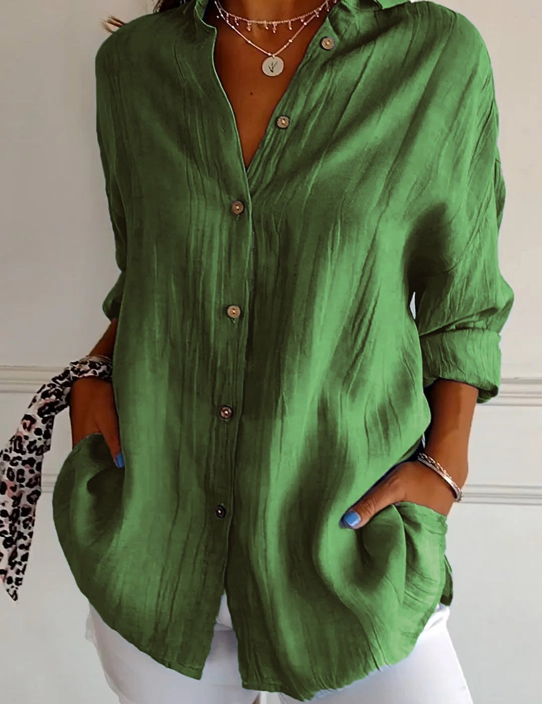Celeste Fairbrook | Oversized Blue Linen-Look Button-Down Shirt