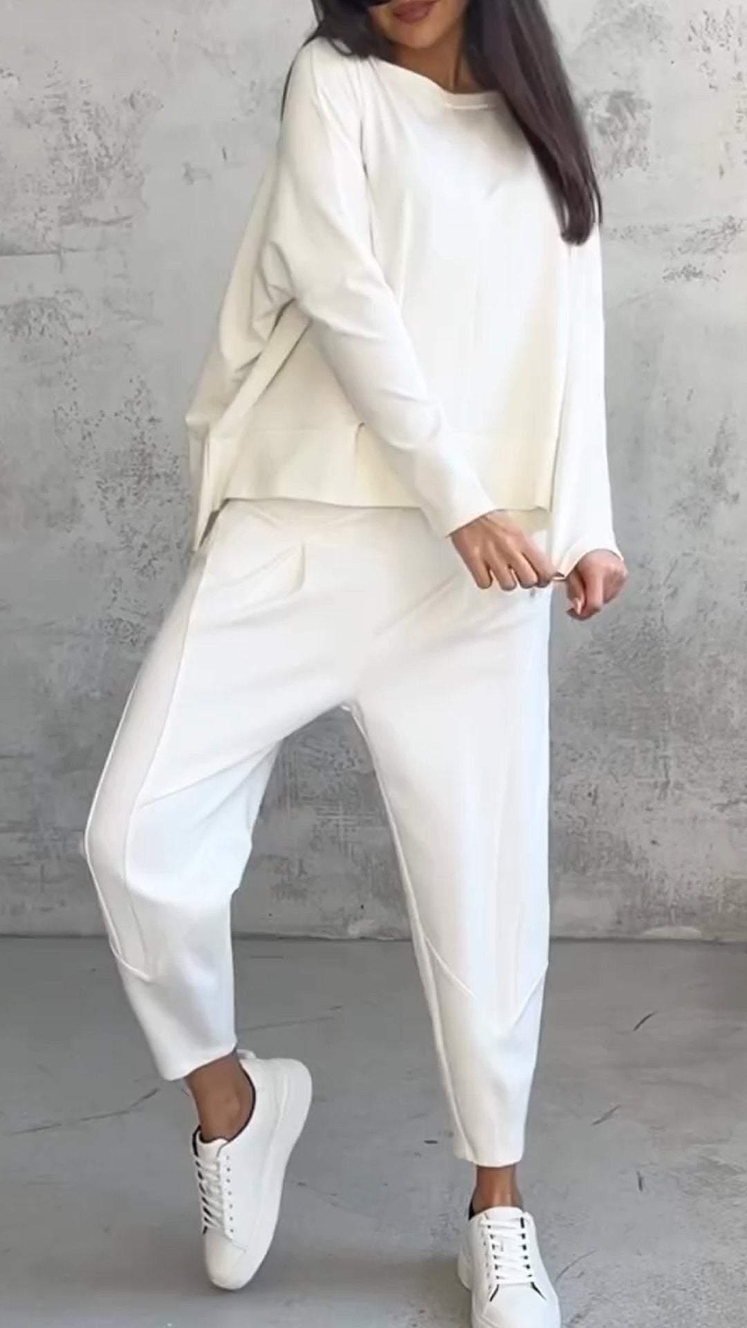 Genevra Calloway | Cream Two-Piece Lounge Set Long Sleeve Top & Pants