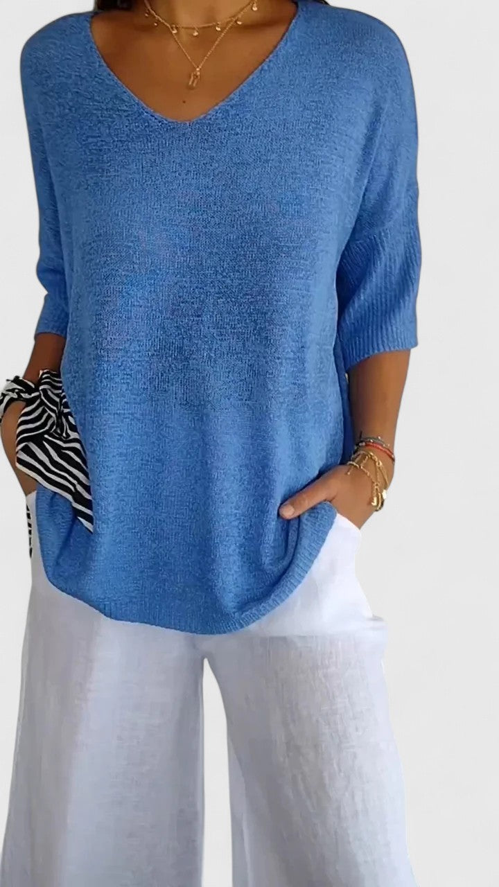 Genevieve Hartmore | Sage Green V-Neck Knit Sweater Top