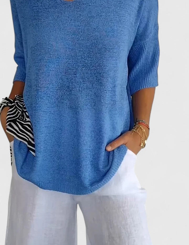 Genevieve Hartmore | Sage Green V-Neck Knit Sweater Top