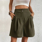 Christabel Dunraven | High Waist Wide Leg Pleated Shorts in Black