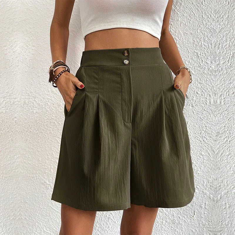 Christabel Dunraven | High Waist Wide Leg Pleated Shorts in Black