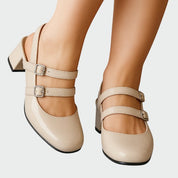 Estelle Carmontaine | Red Patent Double-Strap Mary Jane Block Heel