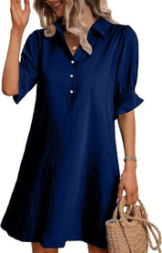 Cecile Wrenthorpe | Black Button-Down Shirt Dress with 3/4 Sleeves