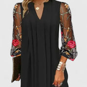Genevra Hartfield | Black Mesh Embroidered Sleeve Mini Dress