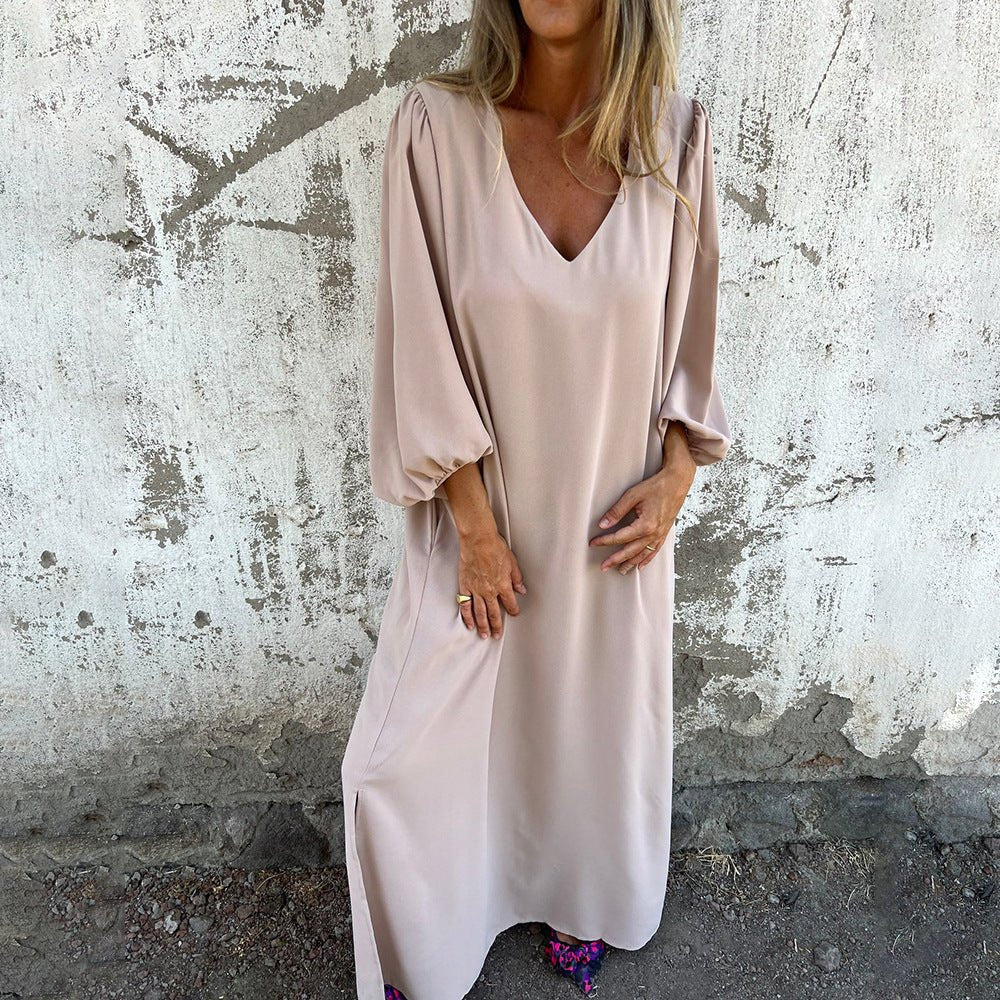 Aurore Wentfield | Flowing Beige Maxi Dress with Pockets