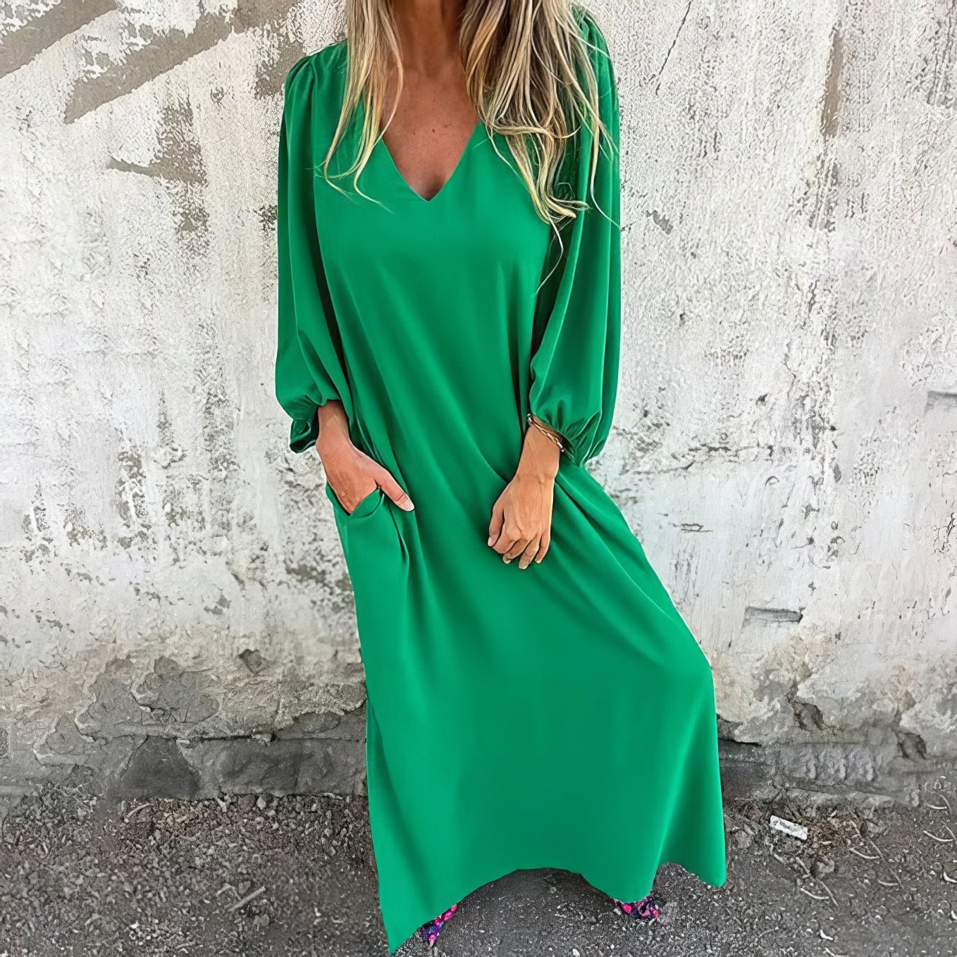 Aurore Wentfield | Flowing Beige Maxi Dress with Pockets