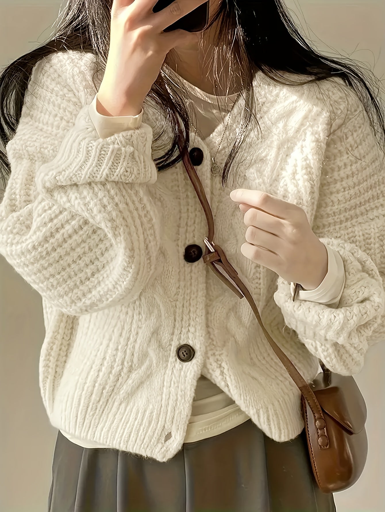 Lark Underhill | Apricot Chunky Cable-Knit Cardigan For Women