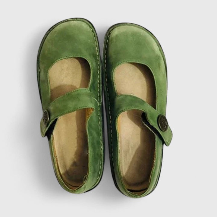 Celestine Beauvard | Green Leather Mary Jane Orthopedic Flats