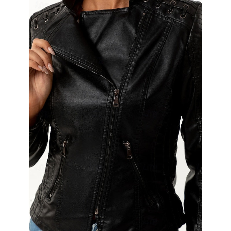 Genevra Sartori | Moto Leather Jacket With Lace-Up Shoulder Detail For Women