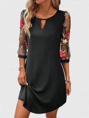 Alexandrine Voss | Navy Floral Embroidered Mesh Sleeve Mini Dress
