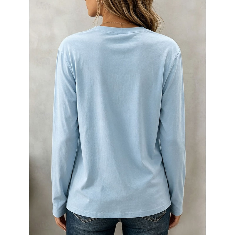 Maisie Halvorsen | Blue Crew Neck Long-Sleeve Top For Women