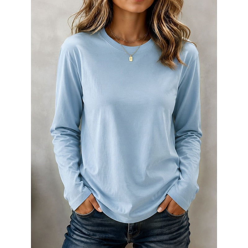 Maisie Halvorsen | Blue Crew Neck Long-Sleeve Top For Women