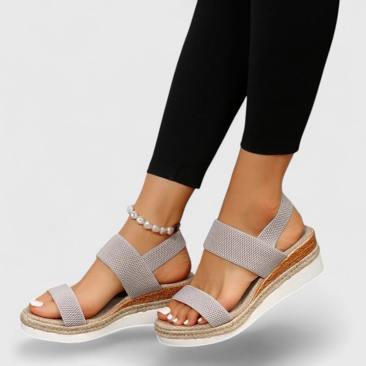 Christiane Bellemont | Beige Espadrille Platform Sandals with Elastic Straps