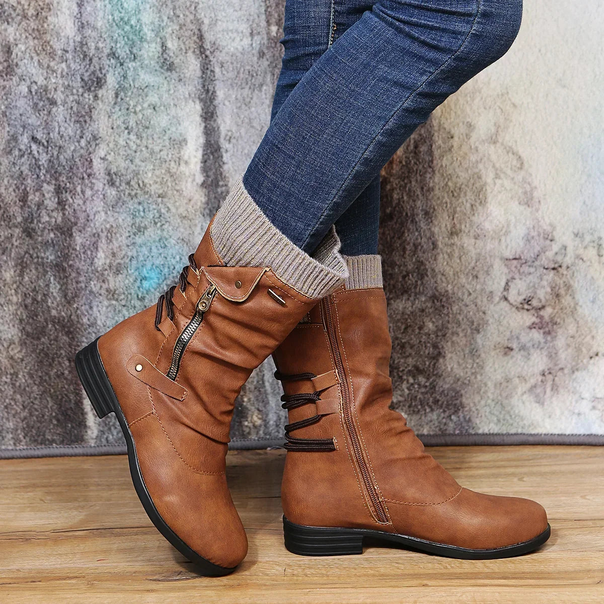 Merve Whitbury | Lace-Up Side-Zip Draped Boots For Women
