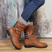 Merve Whitbury | Lace-Up Side-Zip Draped Boots For Women