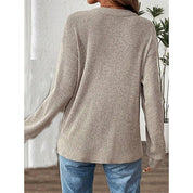 Nadege Pemberley | Khaki Ribbed Button Henley Top For Women
