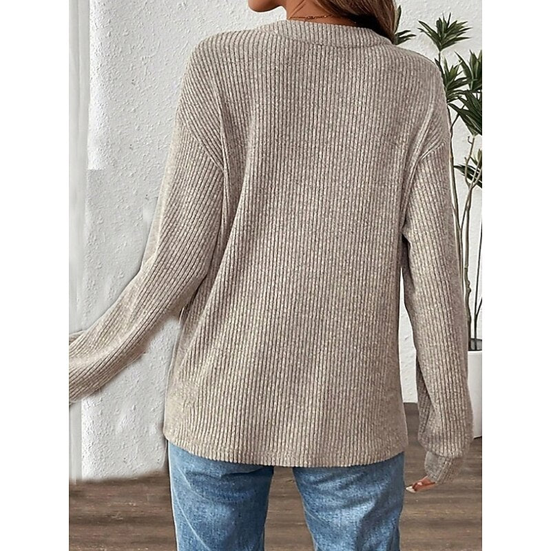 Nadege Pemberley | Khaki Ribbed Button Henley Top For Women