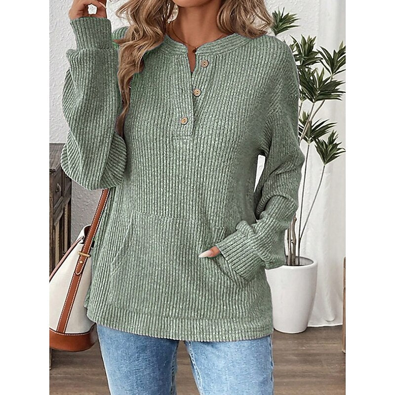 Nadege Pemberley | Khaki Ribbed Button Henley Top For Women