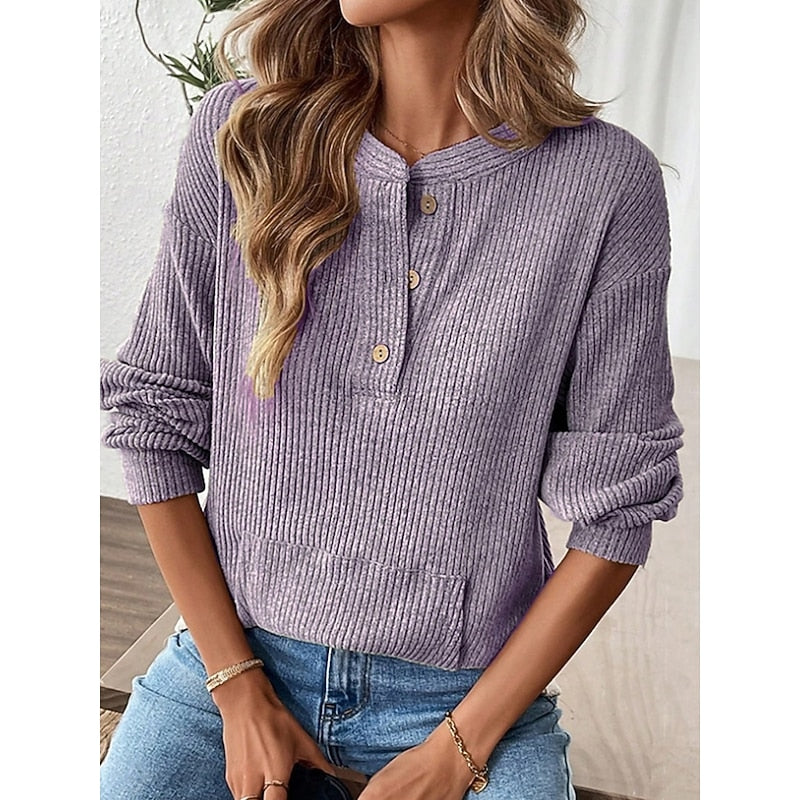 Nadege Pemberley | Khaki Ribbed Button Henley Top For Women