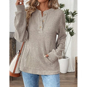 Nadege Pemberley | Khaki Ribbed Button Henley Top For Women