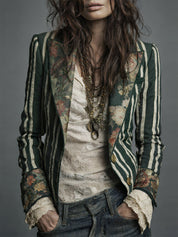 Ninon Greenaway | Navy Striped Bohemian Print Blazer For Women