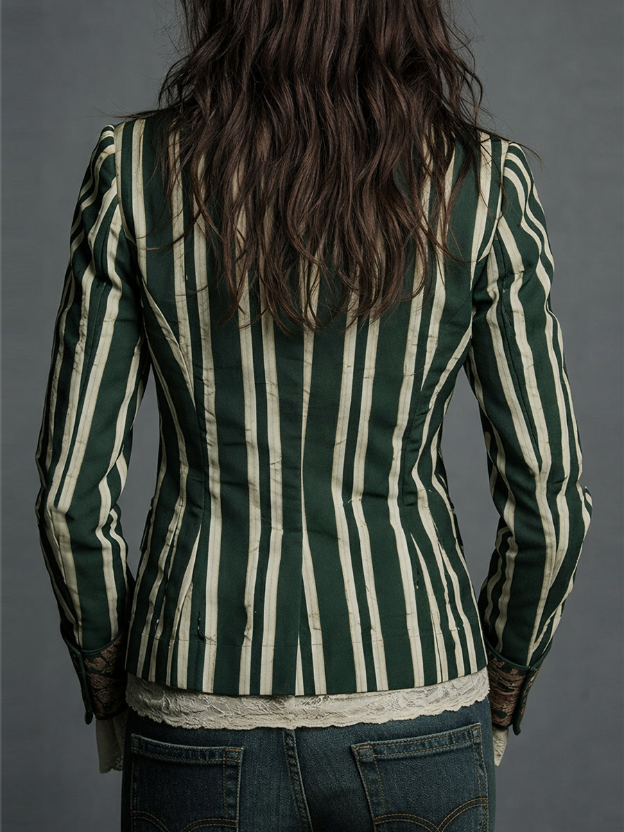 Ninon Greenaway | Navy Striped Bohemian Print Blazer For Women