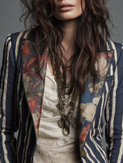 Ninon Greenaway | Navy Striped Bohemian Print Blazer For Women