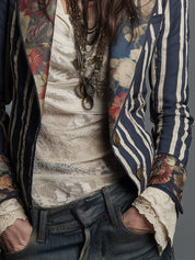 Ninon Greenaway | Navy Striped Bohemian Print Blazer For Women