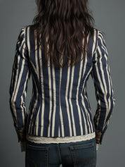 Ninon Greenaway | Navy Striped Bohemian Print Blazer For Women