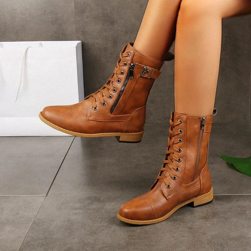 Xia Coledale | Lace-Up Side-Zip Combat Boots For Women