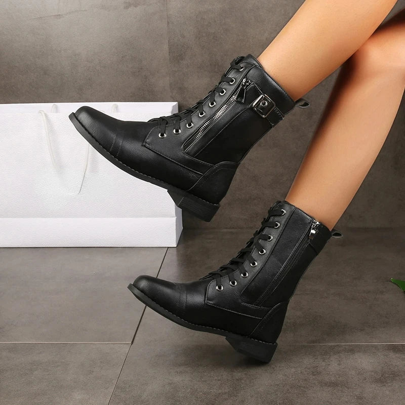 Xia Coledale | Lace-Up Side-Zip Combat Boots For Women