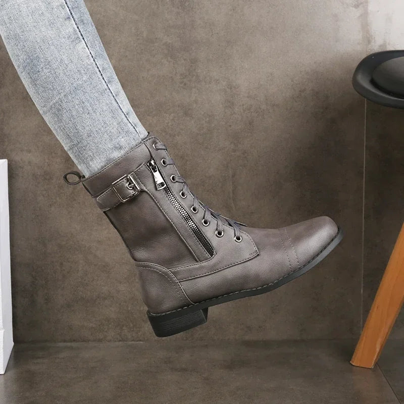 Xia Coledale | Lace-Up Side-Zip Combat Boots For Women