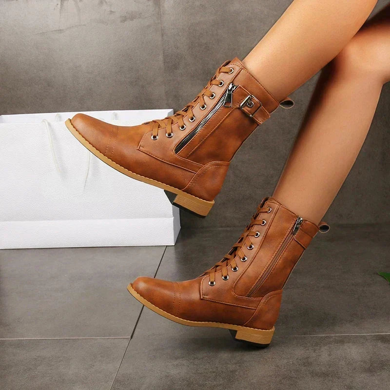 Xia Coledale | Lace-Up Side-Zip Combat Boots For Women