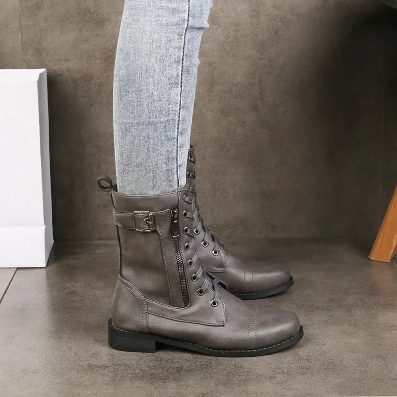 Xia Coledale | Lace-Up Side-Zip Combat Boots For Women