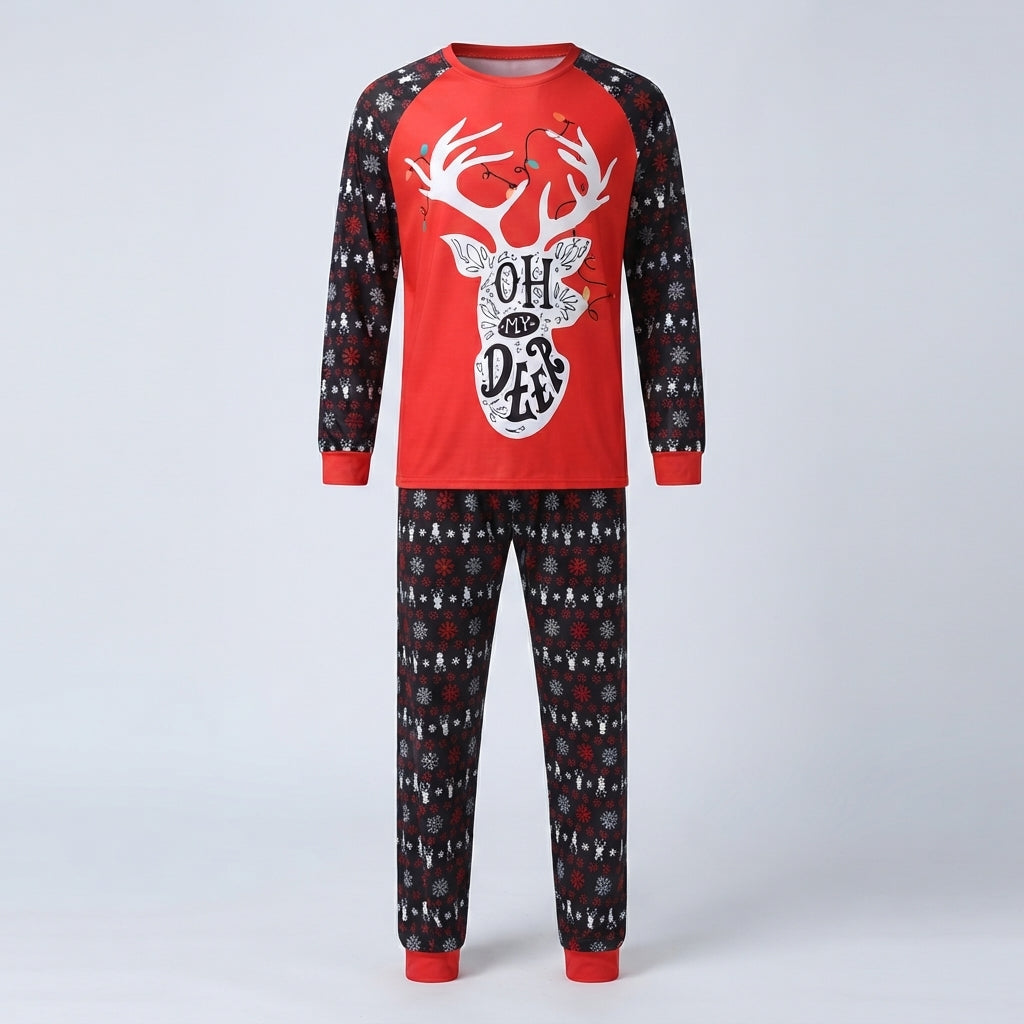 Frosty Pine | Red Reindeer Print Christmas Pyjamas For Men