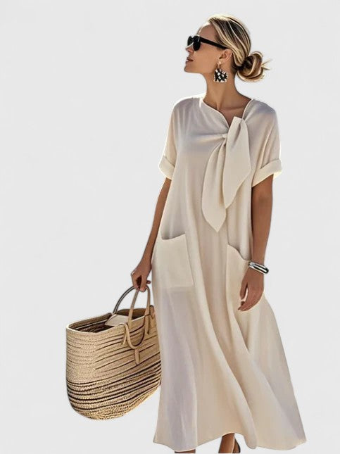 Flavia Dunsworth | Brown Maxi Dress with Neck Tie & Pockets