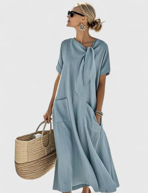 Flavia Dunsworth | Brown Maxi Dress with Neck Tie & Pockets