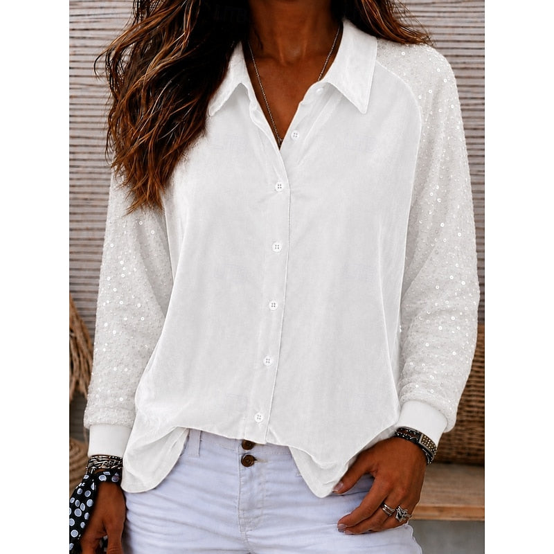 Ines Charton | Sequin Sleeve Velvet Shirt For Women