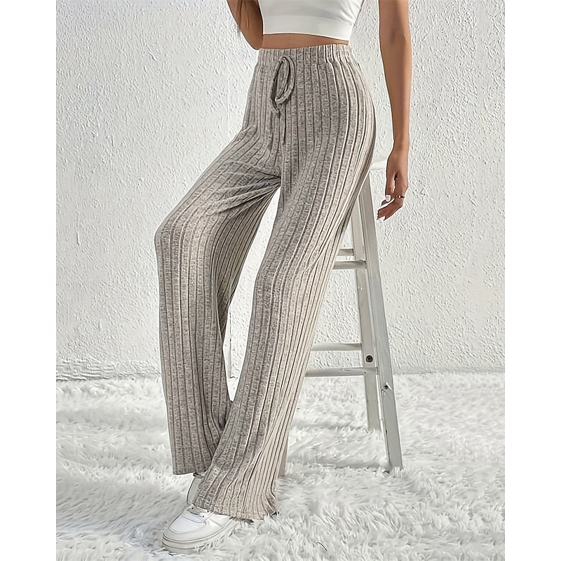 Odile Fournier | Ribbed Wide-Leg Pants With Drawstring Waist For Women