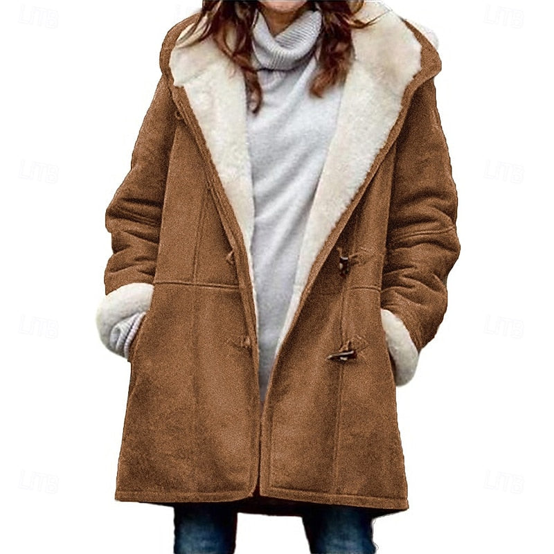 Delphine Castagno | Faux Shearling Hooded Winter Coat For Women