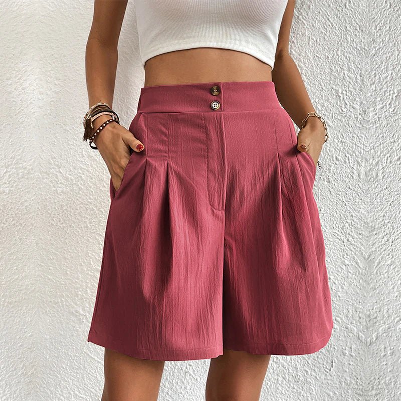 Christabel Dunraven | High Waist Wide Leg Pleated Shorts in Black