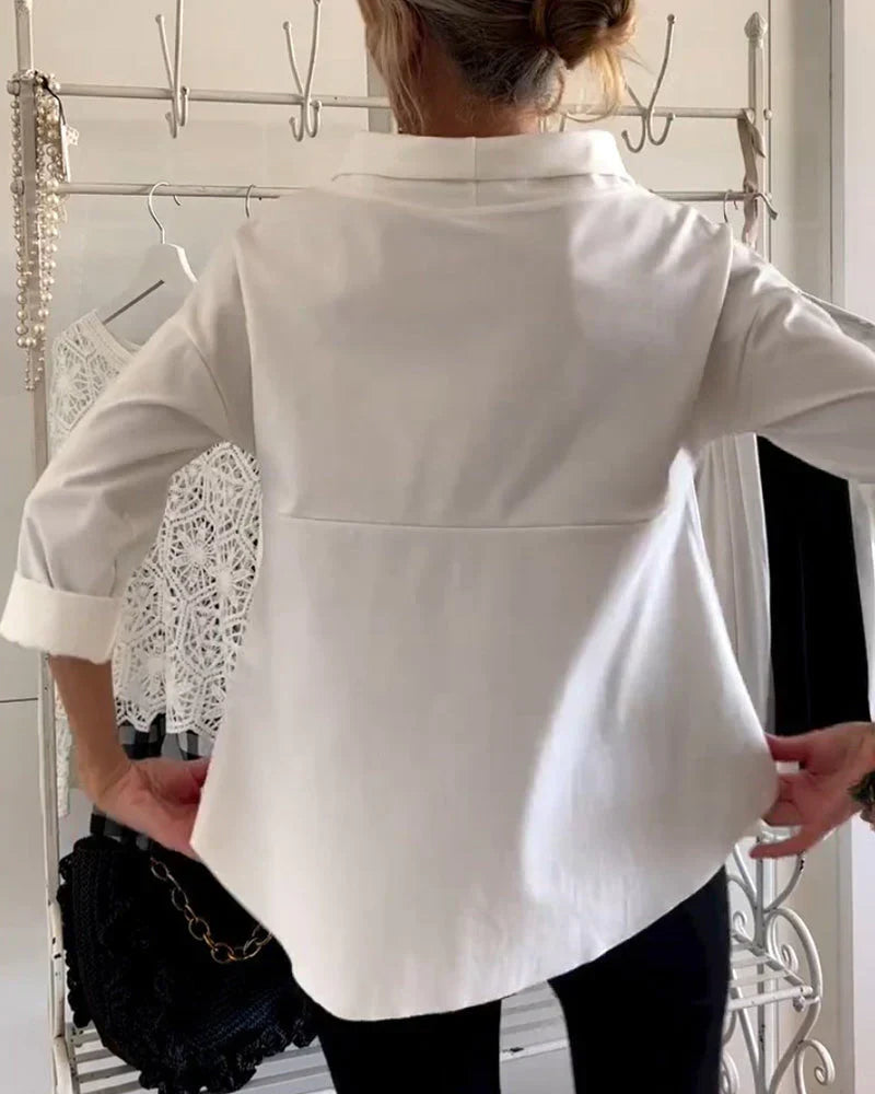Eleanora Whitvane | White Bateau Neck 3/4 Sleeve Relaxed Top