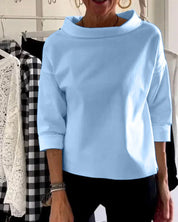 Eleanora Whitvane | White Bateau Neck 3/4 Sleeve Relaxed Top